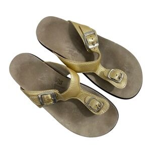 SAS Sanibel T-strap Comfort Sandals 6 M Gold Leather Slide Thong Sandals Shoes